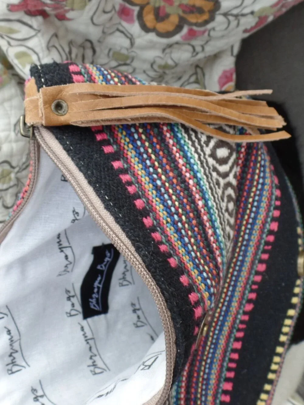 Bhrayna Bag Pony Tribal Design Fold Over Cotton & Leather Clutch